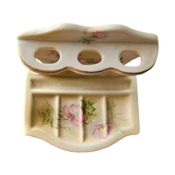 Vintage Nippon Hand Painted Porcelain Toothbrush Soap Holder Hang Stationary - Picture 4 of 8